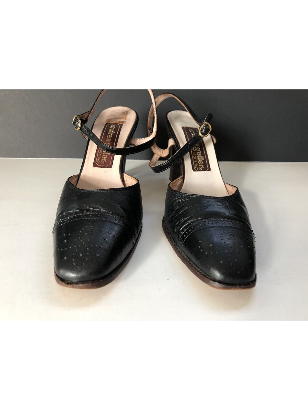 Andrew Geller Black Ankle Strap Heels Size 7.5 N